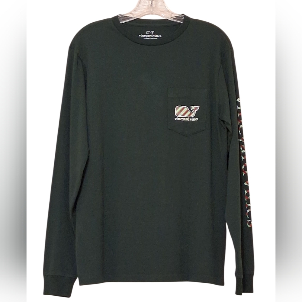 VINEYARD VINE Long Sleeve Christmas Holiday Tee XS Dark Forest Green